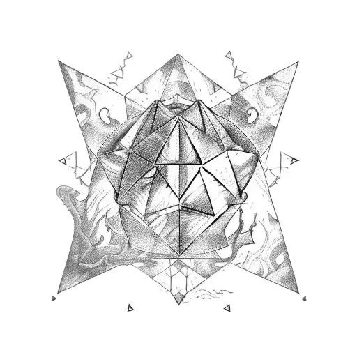 Dragon, Dice, Dungeons and Dragons, polyhedral, geometry, lineart, sword tattoo design idea