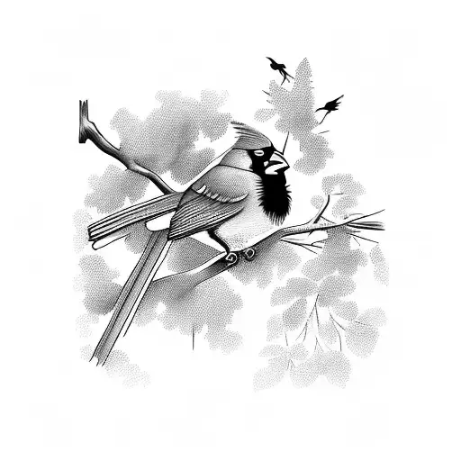 cardinal perched on a tree branch tattoo design idea