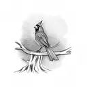 cardinal perched on a tree branch tattoo design idea