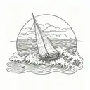 very small sailboat in a raging ocean waves tattoo design idea