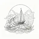 very small sailboat in a raging ocean waves tattoo design idea