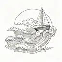 very small sailboat in a raging ocean waves tattoo design idea