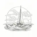 very small sailboat in a raging ocean waves tattoo design idea
