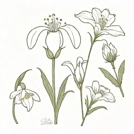 Snowdrop, carnation, aster, morning glory tattoo design idea