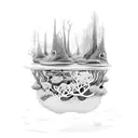 mysterious underwater forest with hidden creatures tattoo design idea