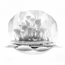 mysterious underwater forest with hidden creatures tattoo design idea