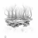 mysterious underwater forest with hidden creatures tattoo design idea