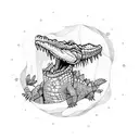 giant alligator swimming through chains tattoo design idea