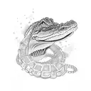 giant alligator swimming through chains tattoo design idea
