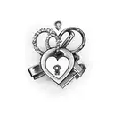 A heart-shaped lock and key with intertwined initials of you and your husband tattoo design idea