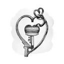 A heart-shaped lock and key with intertwined initials of you and your husband tattoo design idea