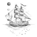 ship with anchor chain tattoo design idea