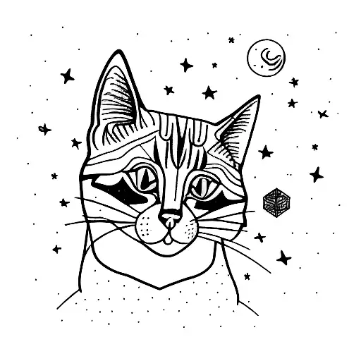 cat open space stars tattoo design idea