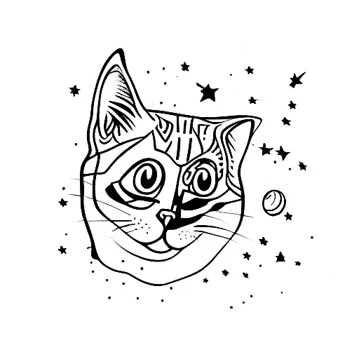 cat open space stars tattoo design idea