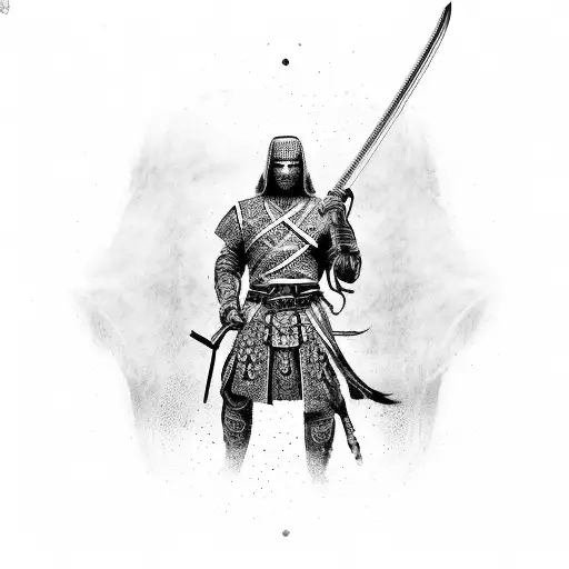 Warrior, sage, katana, pen, balance, introspection, determination, honor. tattoo design idea
