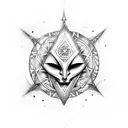 Mask, enveloping mist, symbols, runes, signs, magic, mysteries, spirituality. tattoo design idea