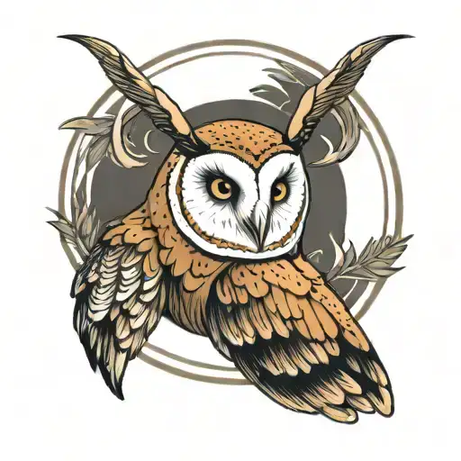 barn owl with ram horns  tattoo design idea
