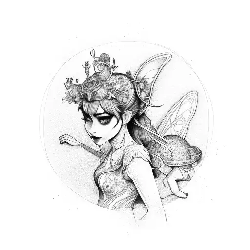 fairy and alice in winderland tattoo design idea