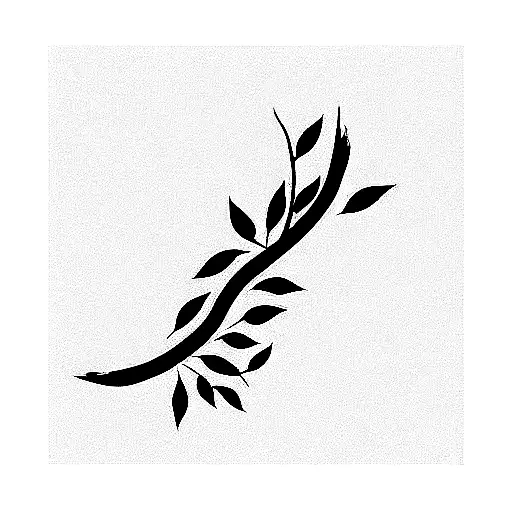 sprig of leaves and Japanese character for strength tattoo design idea