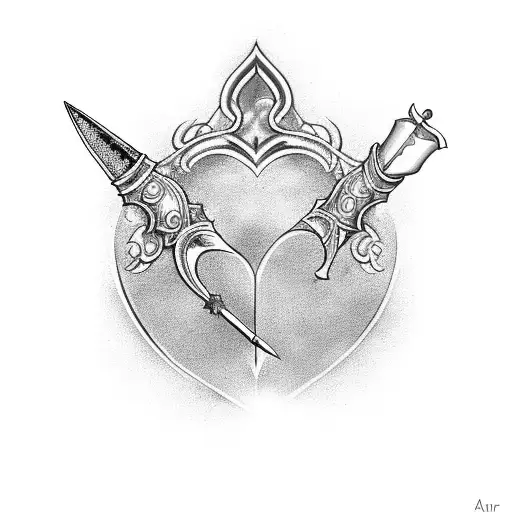 a dagger piercing three hearts tattoo design idea