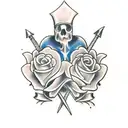 a dagger piercing three hearts tattoo design idea