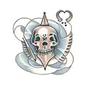 a dagger piercing three hearts tattoo design idea