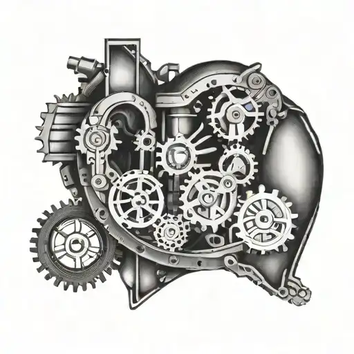 Illustrate a steampunk-inspired mechanical heart with 'Nina' engraved on a gear tattoo design idea