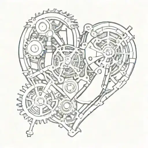 Illustrate a steampunk-inspired mechanical heart with 'Nina' engraved on a gear tattoo design idea