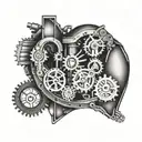 Illustrate a steampunk-inspired mechanical heart with 'Nina' engraved on a gear tattoo design idea