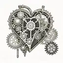 Illustrate a steampunk-inspired mechanical heart with 'Nina' engraved on a gear tattoo design idea