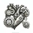 Illustrate a steampunk-inspired mechanical heart with 'Nina' engraved on a gear tattoo design idea