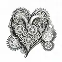 Illustrate a steampunk-inspired mechanical heart with 'Nina' engraved on a gear tattoo design idea