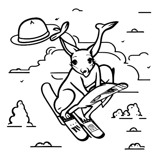 A kangaroo doing a stylish grab trick on a snowboard tattoo design idea