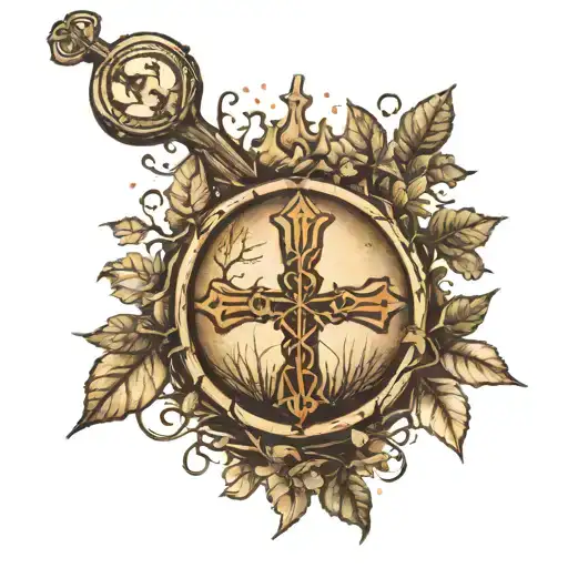 Top: Cross with rays of light or a halo. Middle: Detailed baseball with family tree branches wrapping around it, leaves  tattoo design idea