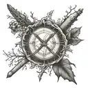 Top: Cross with rays of light or a halo. Middle: Detailed baseball with family tree branches wrapping around it, leaves  tattoo design idea