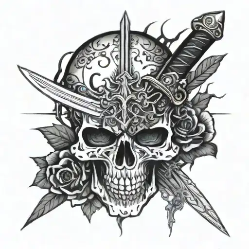 gothic skull sword going through it  tattoo design idea