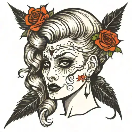 lady head profiles gothic spooky tattoo design idea