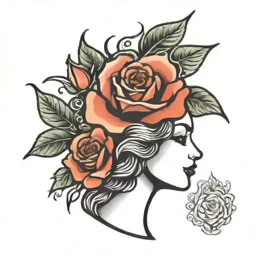 lady head profile rose tattoo design idea