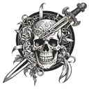 gothic skull sword going through it  tattoo design idea