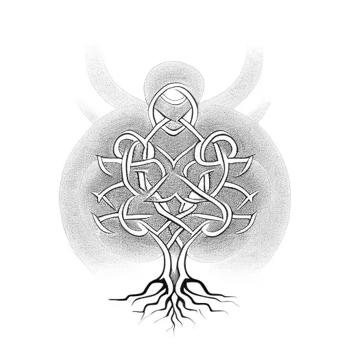 tree of life intertwined with a caduceus. tattoo design idea