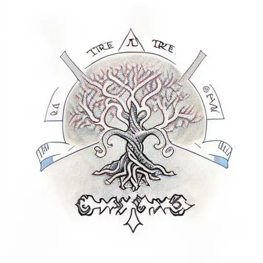 tree of life intertwined with a caduceus. tattoo design idea