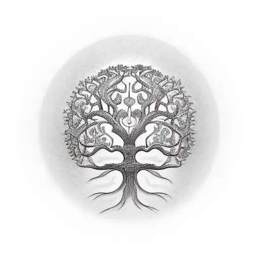 tree of life intertwined with a caduceus. tattoo design idea
