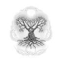 tree of life intertwined with a caduceus. tattoo design idea