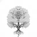 tree of life intertwined with a caduceus. tattoo design idea