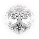 tree of life intertwined with a caduceus. tattoo design idea