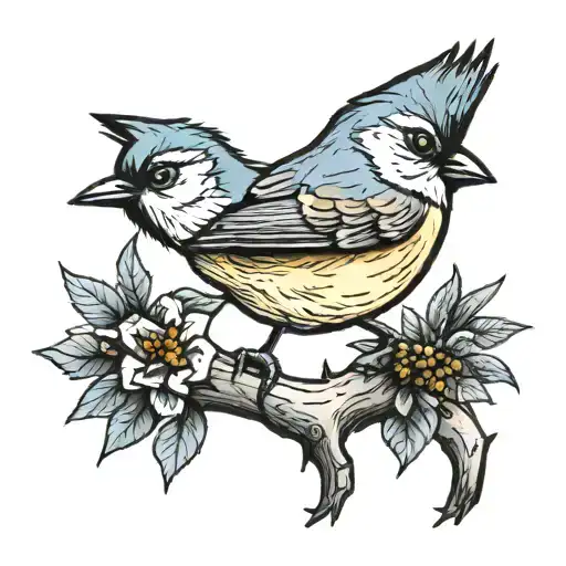 titmouse bird on a branch   tattoo design idea