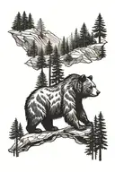 bear and forest tattoo design idea
