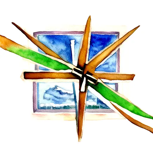Scientology cross with a watercolor scene behind it tattoo design idea