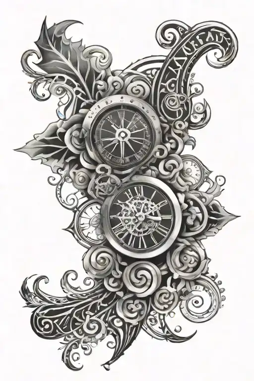 create an arm tattoo that connects 4 words in Spanish located on the upper arm to a set of Roman numerals on the forearm tattoo design idea
