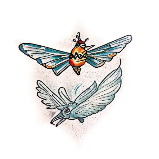 monarch butterfly and cardinal tattoo design idea